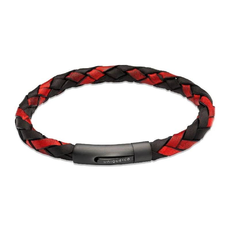 Unique & Co Entwined Black and Red Leather Bracelet