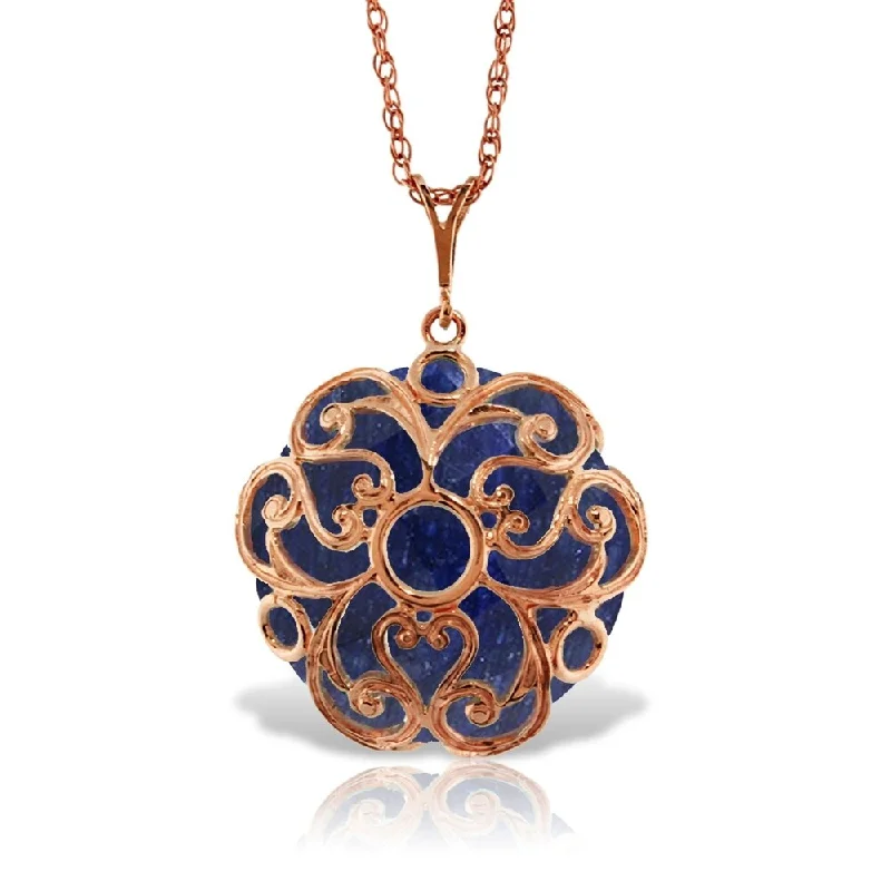 Topaz gem necklaces-14K Solid Rose Gold Necklace with Checkerboard Cut Round Dyed Sapphire