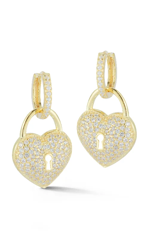 Art deco earrings-Heart Pavé Padlock Huggie Earring