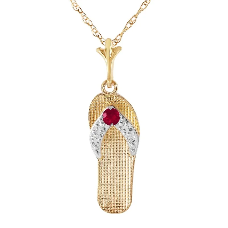 Quartz healing necklaces-0.15 Carat 14K Gold Shoes Necklace Natural Ruby