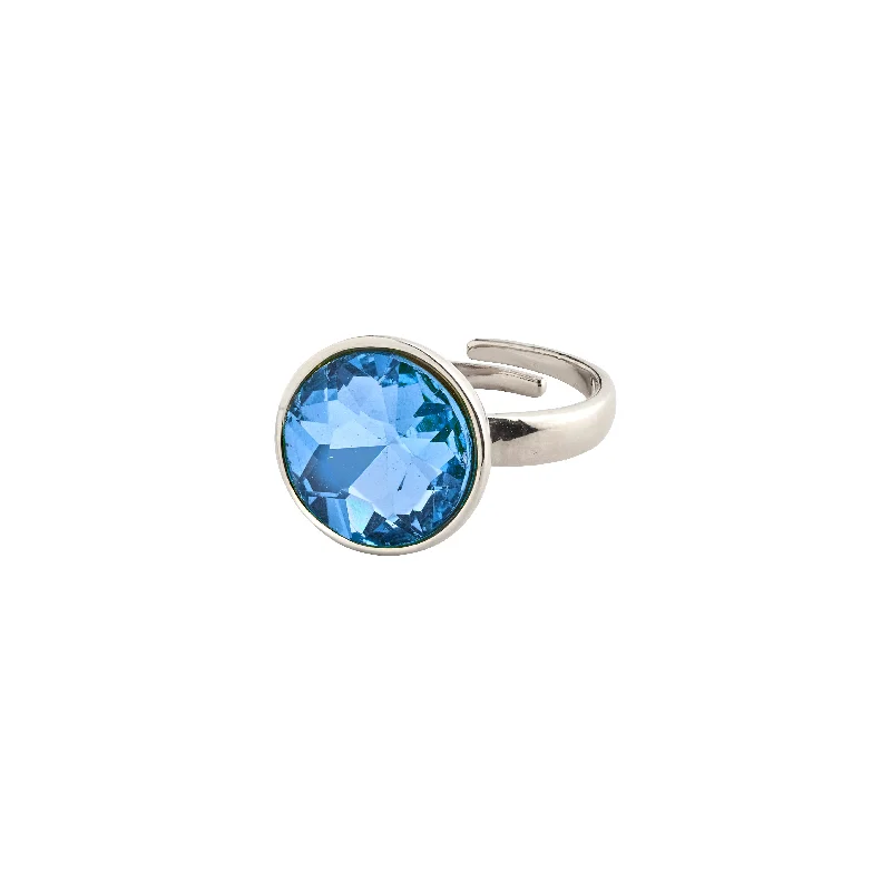 Sapphire solitaire rings-Sapphire solitaire rings-CALLIE crystal ring blue/silver-plated