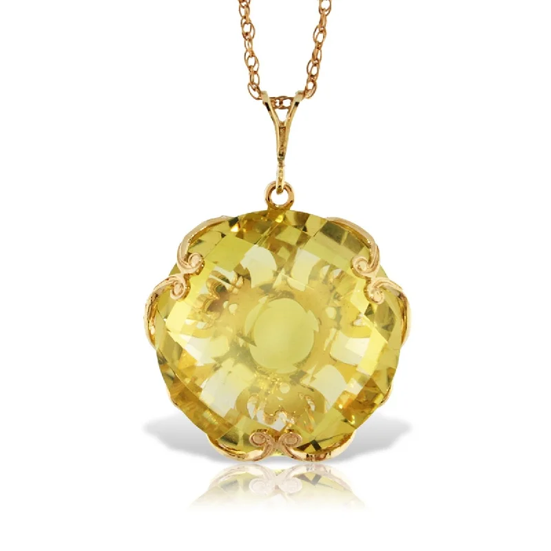 Spinel necklaces-17.0 Carat 14K Solid Gold Round Lemon Quartz Gemstone Necklace