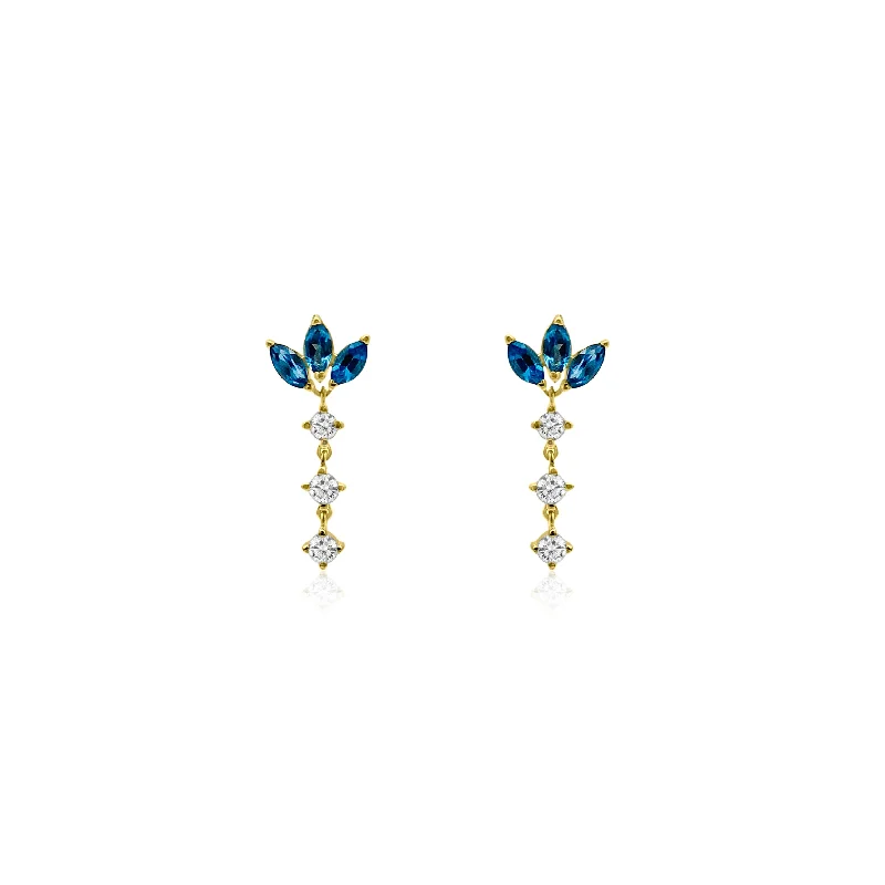 Astro charm earrings-Blue Topaz Diamond Dangle Earrings