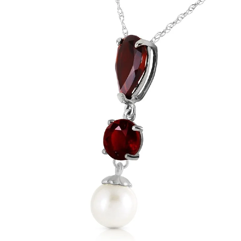 Turquoise gem necklaces-5.25 Carat 14K Solid White Gold Necklace Garnet Pearl