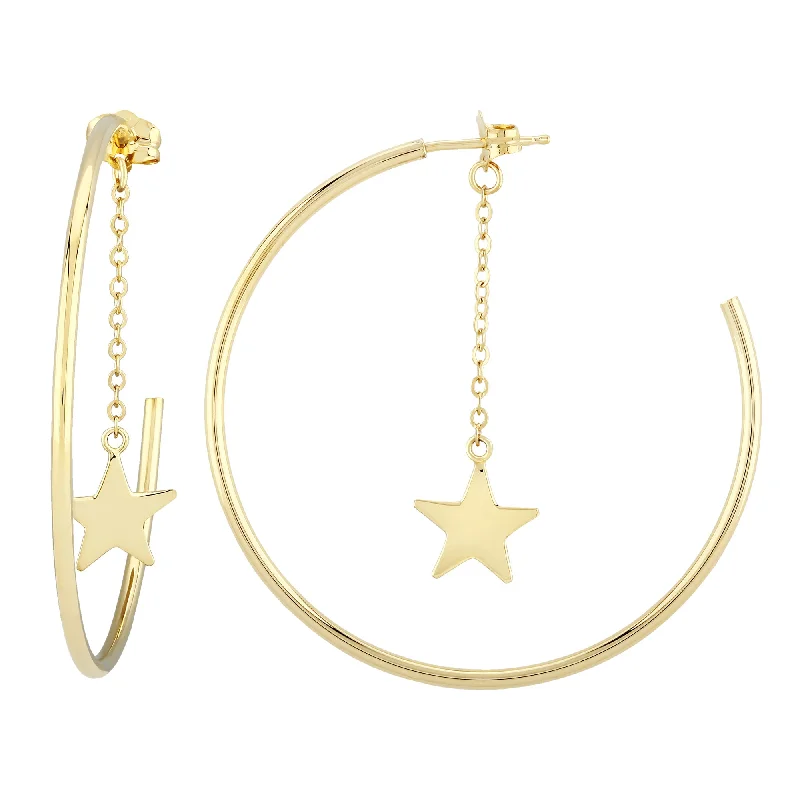 Quartz stone earrings-Dangling Star Hoop Earring