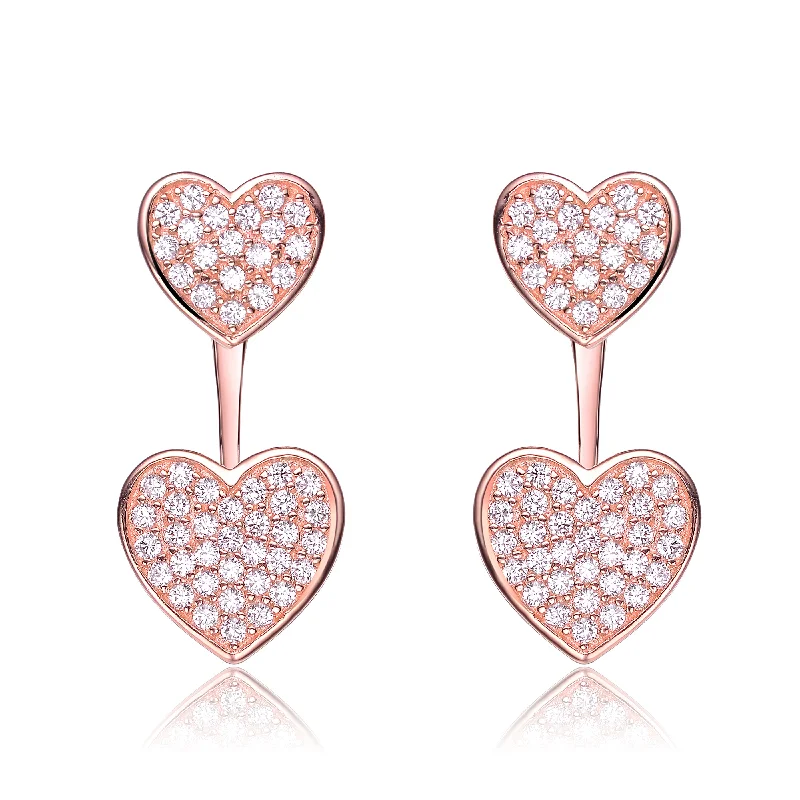 Tiny gem earrings-Daphné Double Heart Jacket Earrings