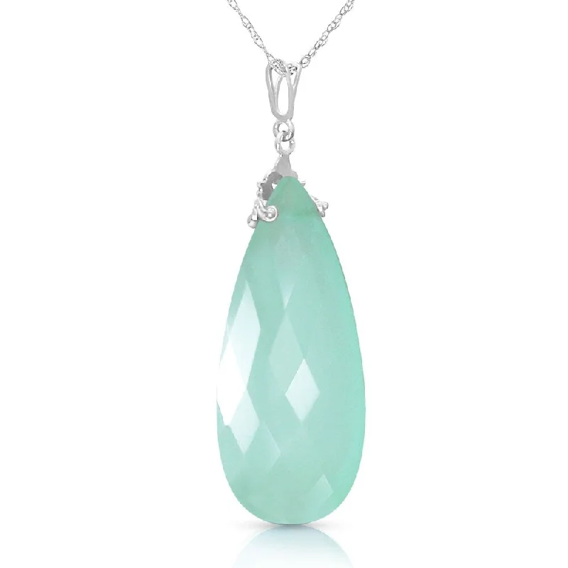 Braided link necklaces-14K Solid White Gold Necklace with Briolette 31x16 mm Mint Green Chalcedony