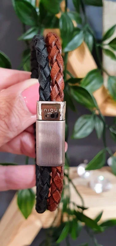 Unique & Co Two-Row Antique Brown and Black Leather Bracelet