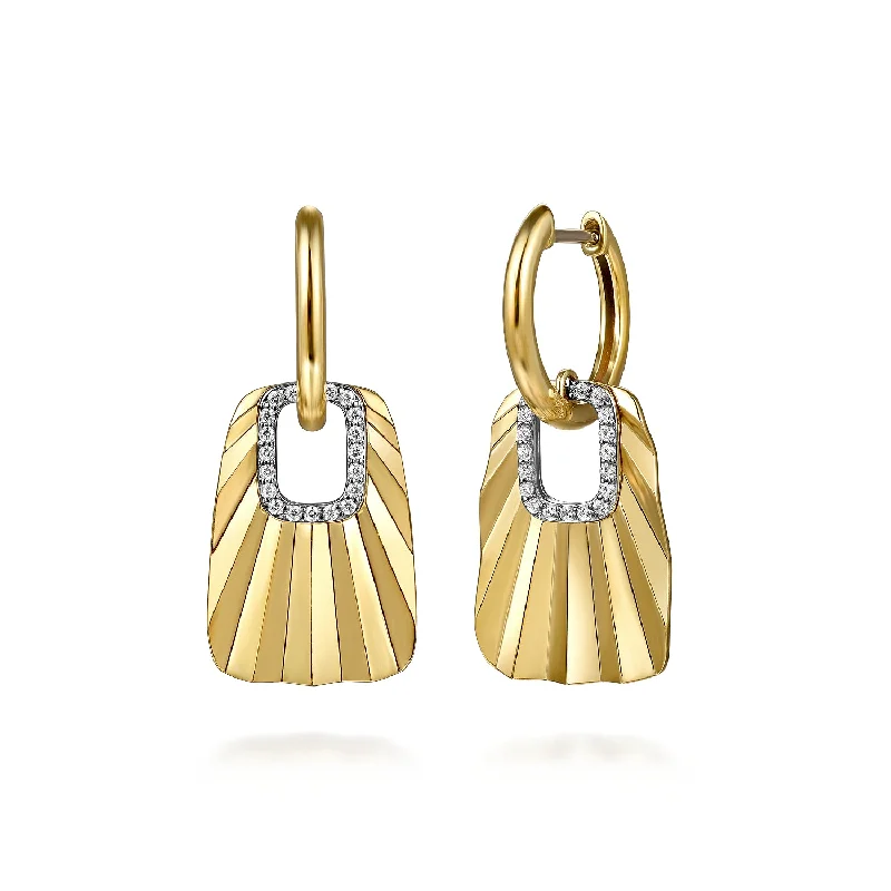 Wave drop earrings-14K Yellow Gold Diamond Huggie Drop Earrings