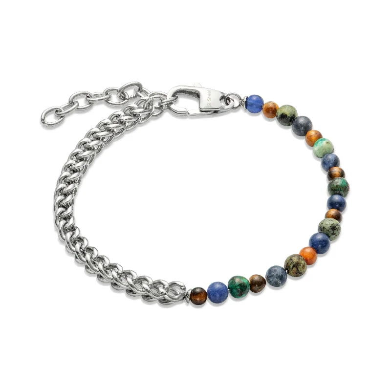 Unique & Co Asymmetric Lapis, Tiger's Eye Bead Chain Bracelet