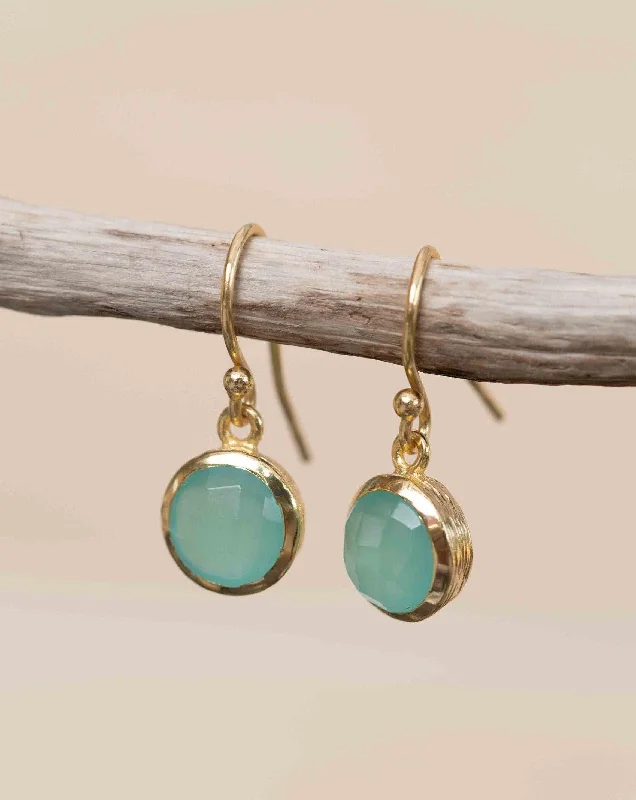 Sleek dangle earrings-Aqua Chalcedony Earrings ~ 18k Gold Plated  ~ ME198