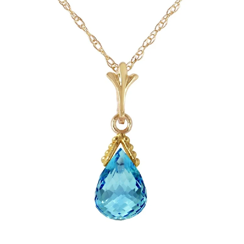 Pixie wing necklaces-2.5 Carat 14K Gold Necklace Briolette Blue Topaz