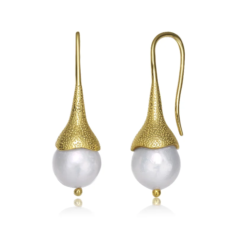 Glittering crystal earrings-Brigitte Nest Pearl Hook Earrings