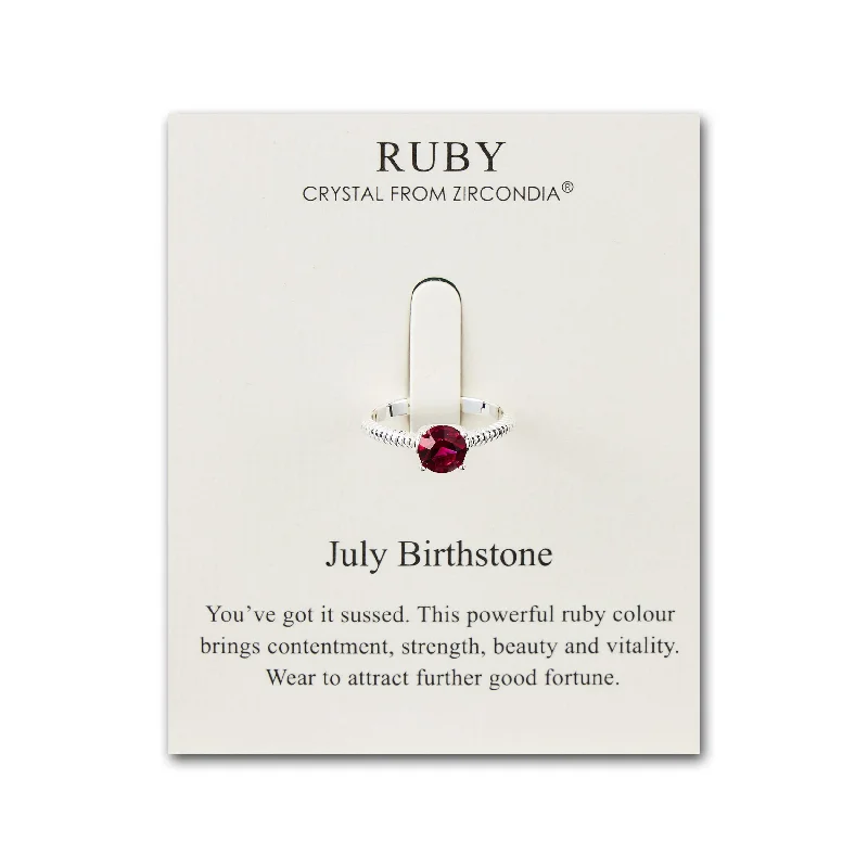 Topaz gem rings-Topaz gem rings-July (Ruby) Adjustable Birthstone Ring Created with Zircondia® Crystals