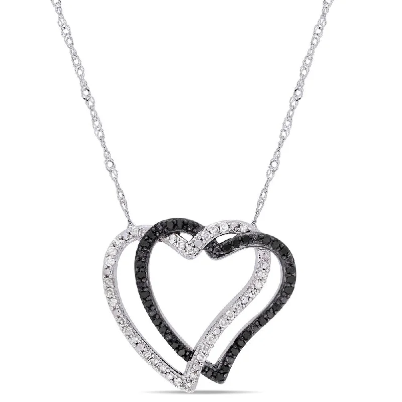 Bold druzy necklaces-Miadora 2-Tone White and Black Rhodium Plated 10k White Gold 1/4ct TDW Black and White Diamond Interlaced Heart Necklace