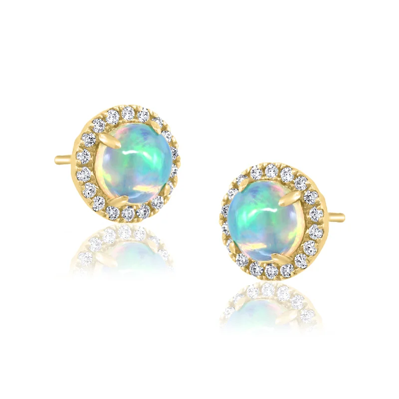 Crystal weave earrings-14K Yellow Gold Opal and Diamond Earrings