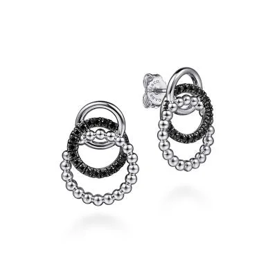 Swirl shape earrings-Sterling Silver Black Spinel Bujukan Link Stud Earrings