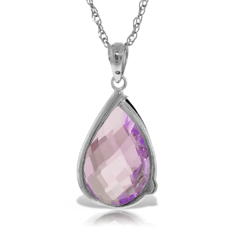 Alloy metal necklaces-14K Solid White Gold Necklace with Briolette Checkerboard Cut Amethyst & Diamond