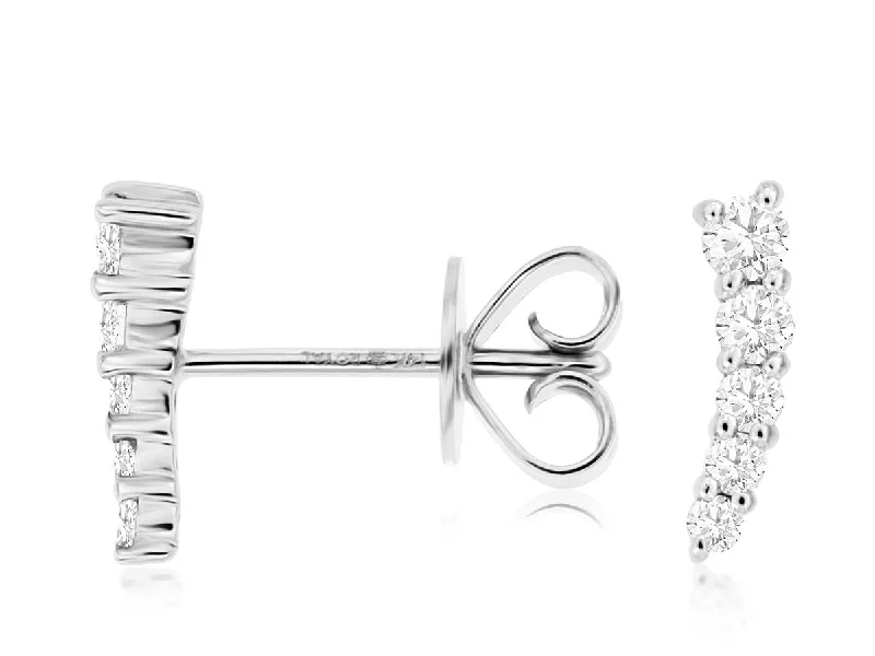 Fine bead earrings-Curved Diamond Stud