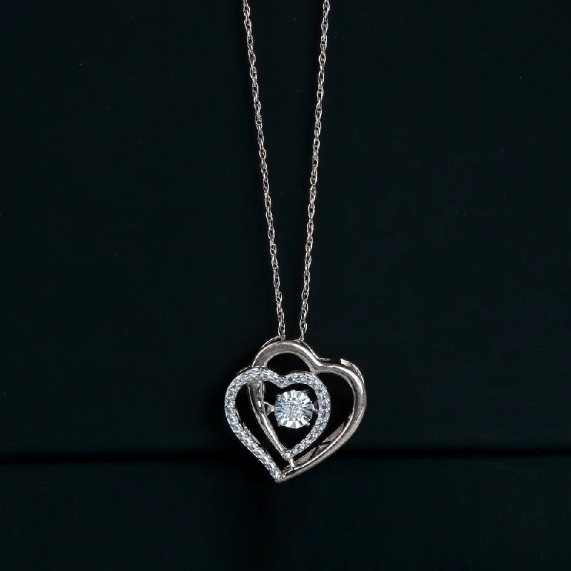 Twine braid necklaces-1/20ct TDW Diamond Double Heart Necklace in Silver by De Couer