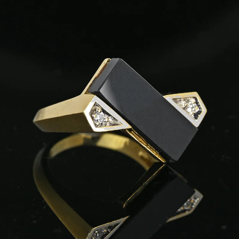 Vibrant enamel rings-Vibrant enamel rings-Vintage Heavy 14K Gold Diamond Rectangle Black Onyx Ring