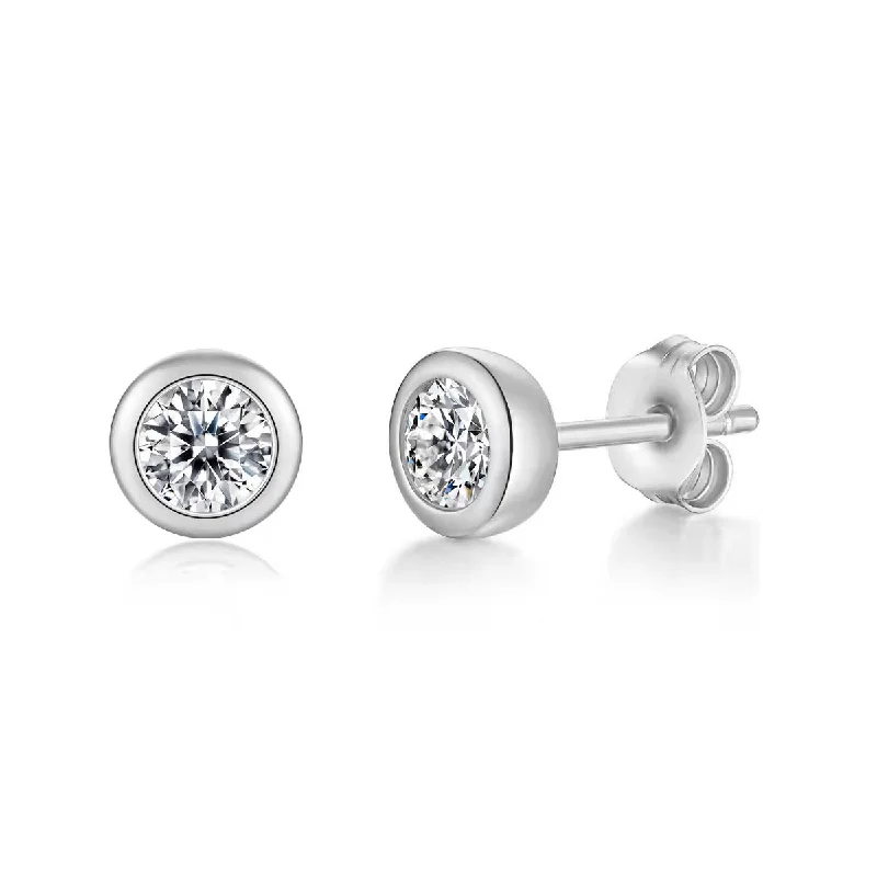 Wave motif earrings-Vilette Moissanite Modern Bezel Stud Earrings