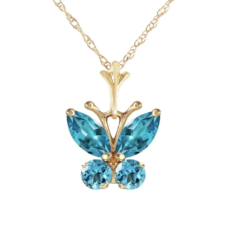 Slanted design necklaces-0.6 Carat 14K Gold Butterfly Necklace Blue Topaz