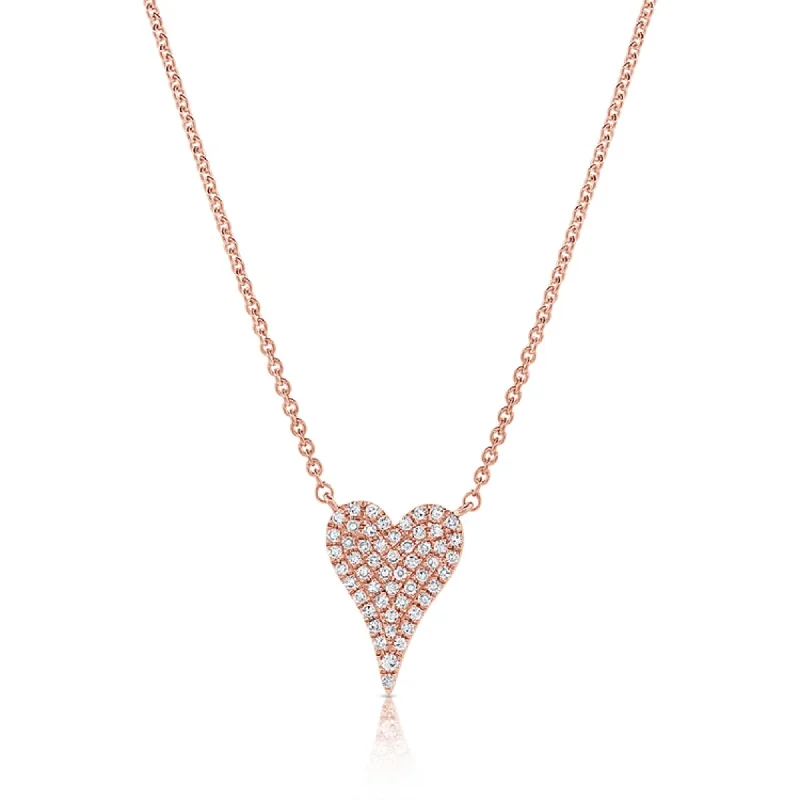 Oval charm necklaces-Joelle Diamond Pave Heart Necklace - Heart Pendant 1/10 CT 14K Rose Gold