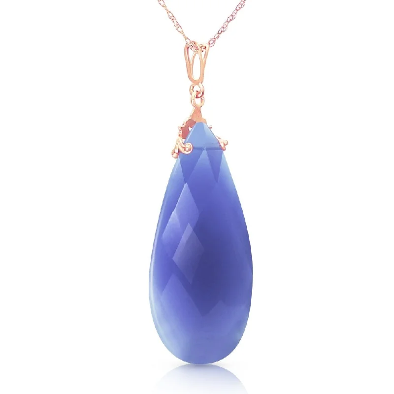 Sleek gem necklaces-14K Solid Rose Gold Necklace with Briolette 31x16 mm Deep Blue Chalcedony