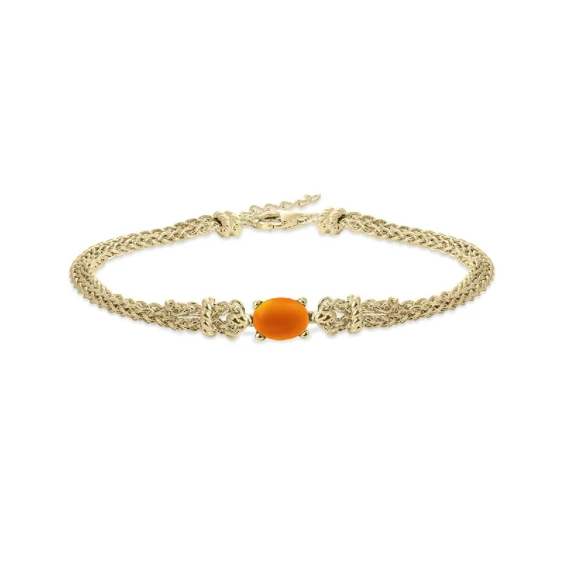 Gold Rope Chain and Orange Fox Stone Bracelet