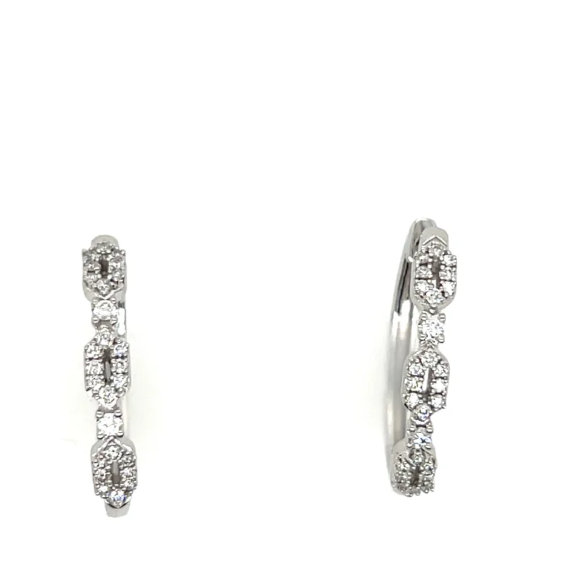 Thin threader earrings-14K White Gold Diamond Hoop Earrings