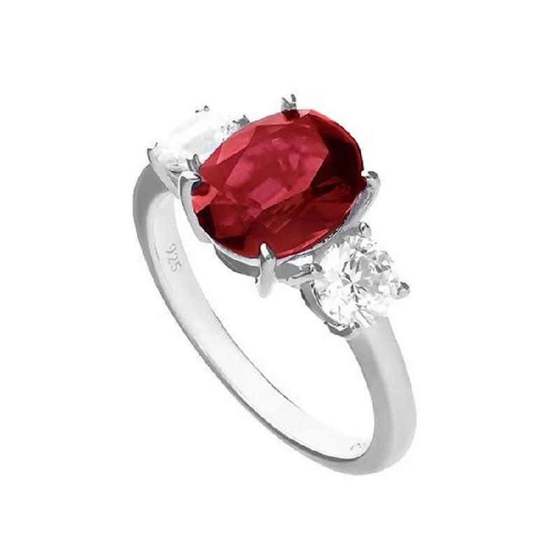 Silver Red & White Cubic Zirconia Trilogy Ring