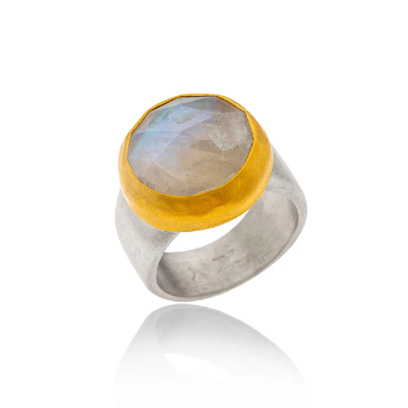 Vibrant enamel rings-Vibrant enamel rings-Nava Zahavi Yellow Gold round Moonstone ring