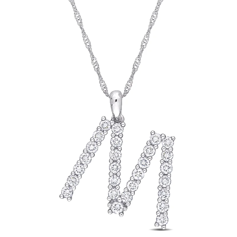 Elastic thread necklaces-Miadora 1ct TDW Diamond 'M' Initial Necklace in 10k White Gold