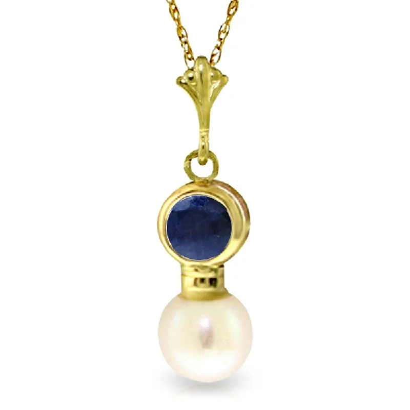 Engraved name necklaces-2.48 Carat 14K Gold Necklace Sapphire Pearl