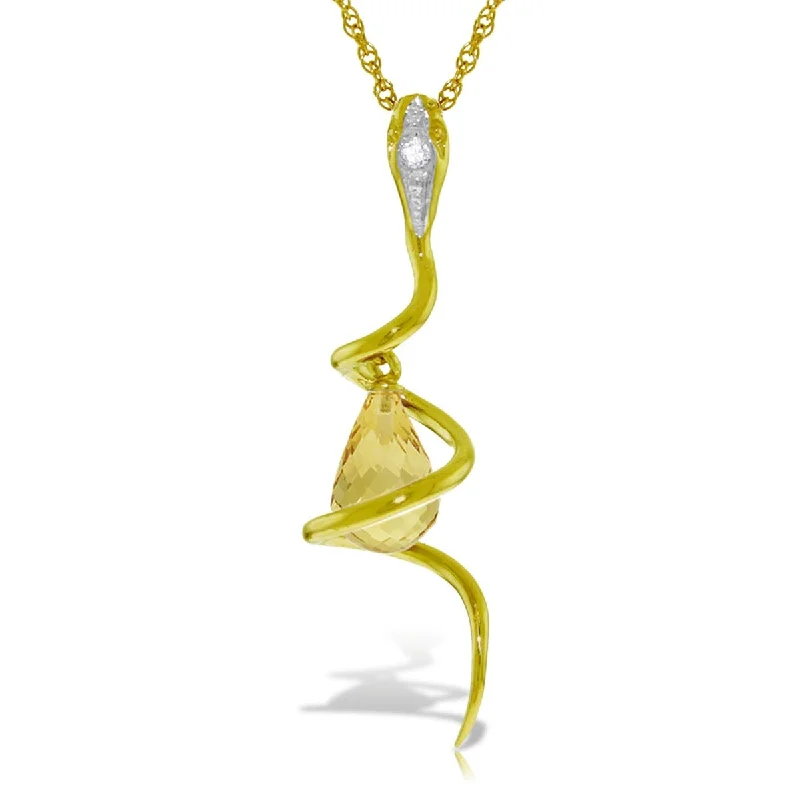 Ruby stone necklaces-2.28 Carat 14K Solid Gold Dangling Natural Citrine & Diamond Necklace