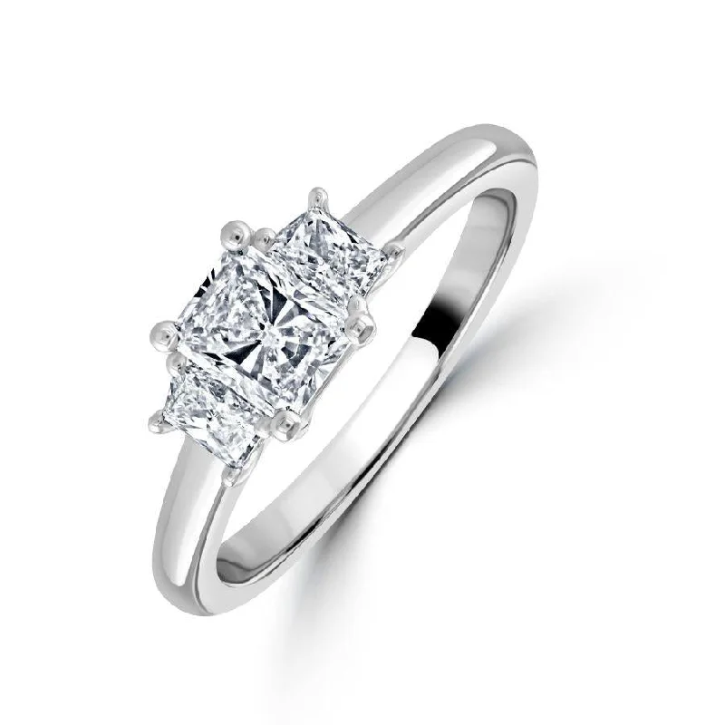 Platinum Rectangular & Trapiezoid Cut Diamond Trilogy Ring