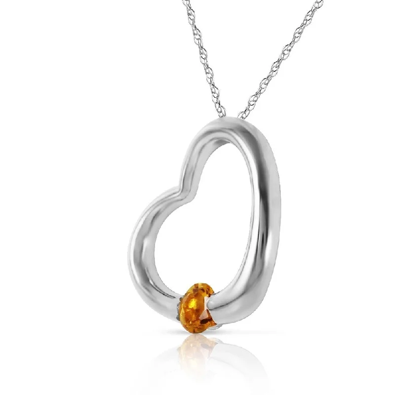 Peace charm necklaces-14K Solid White Gold Heart Necklace with Natural Citrine