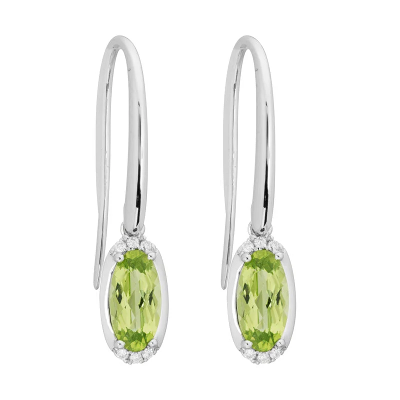 Glittering crystal earrings-Peridot & Diamond Oval Earrings