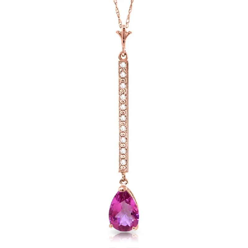 Polished gold necklaces-14K Solid Rose Gold Necklace with Diamonds & Pink Topaz