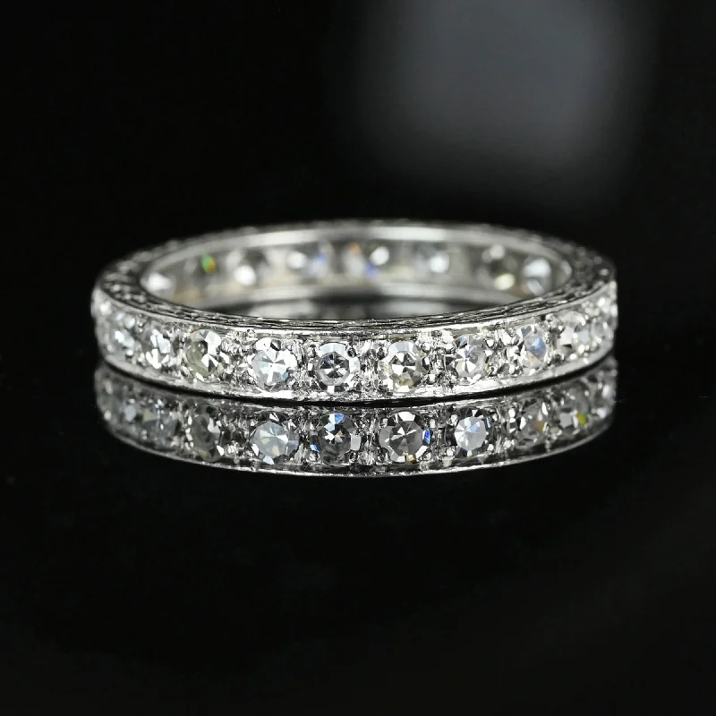 Oval stone rings-Oval stone rings-Art Deco Platinum 1 CTW Diamond Eternity Ring Band