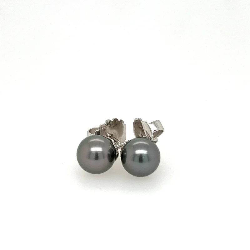 Half moon earrings-18K White Gold Tahitian Black South Sea Pearl Earrings