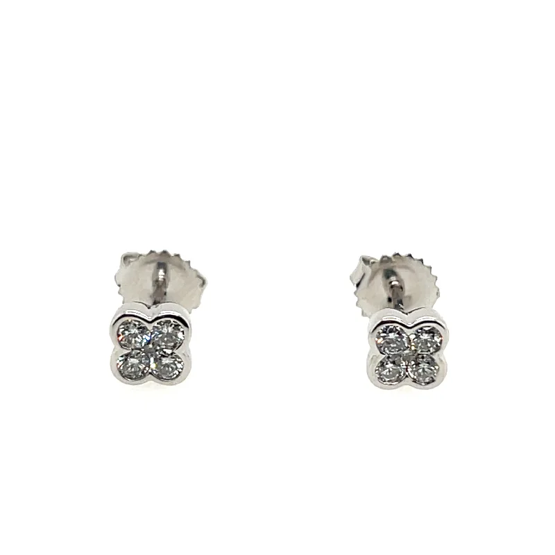 Silk bead earrings-14K White Gold Diamond Motif Stud Earrings