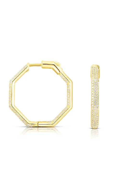 Wide statement earrings-Pavé Octagon Hoop Earring