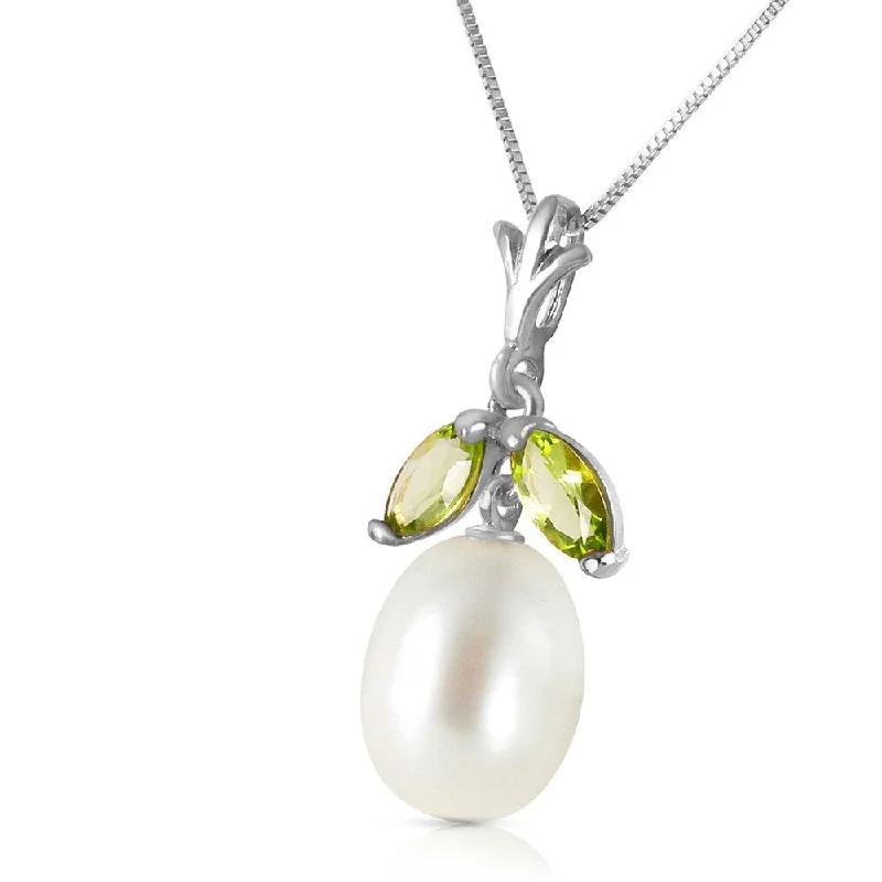 Worn medallion necklaces-4.5 CTW 14K Solid White Gold Here Is Hope Peridot pearl Necklace