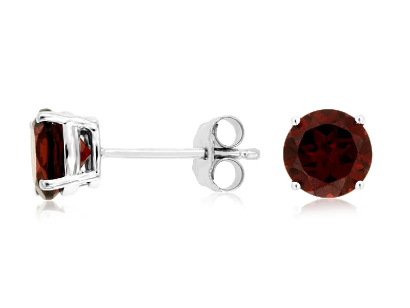 Bright gem earrings-Round Garnet Stud Earrings