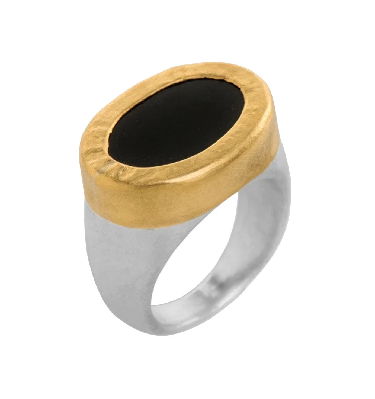 Vintage flair rings-Vintage flair rings-Nava Zahavi Yellow Gold Onyx Lovers Ring