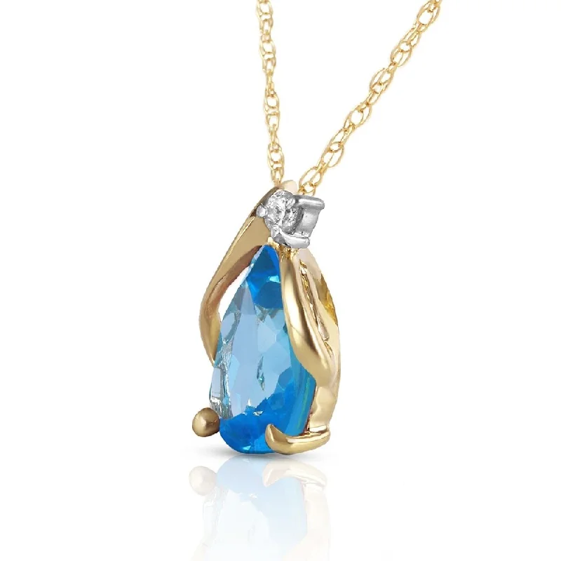 Chunky gem necklaces-2.53 Carat 14K Solid Gold Necklace Diamond Blue Topaz