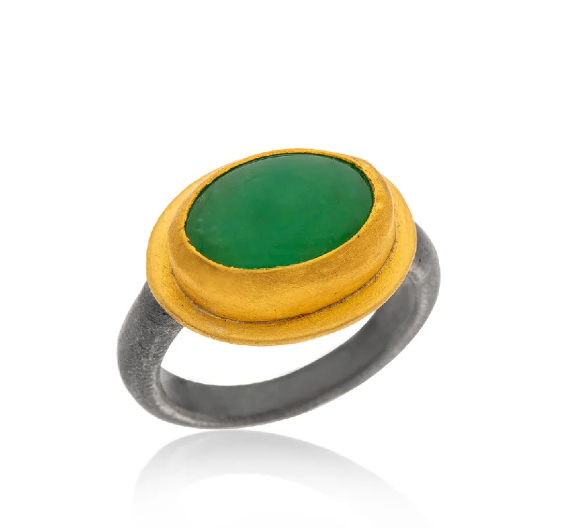 Glossy band rings-Glossy band rings-Nava Zahavi Yellow Gold Chrysoprase Planet Ring