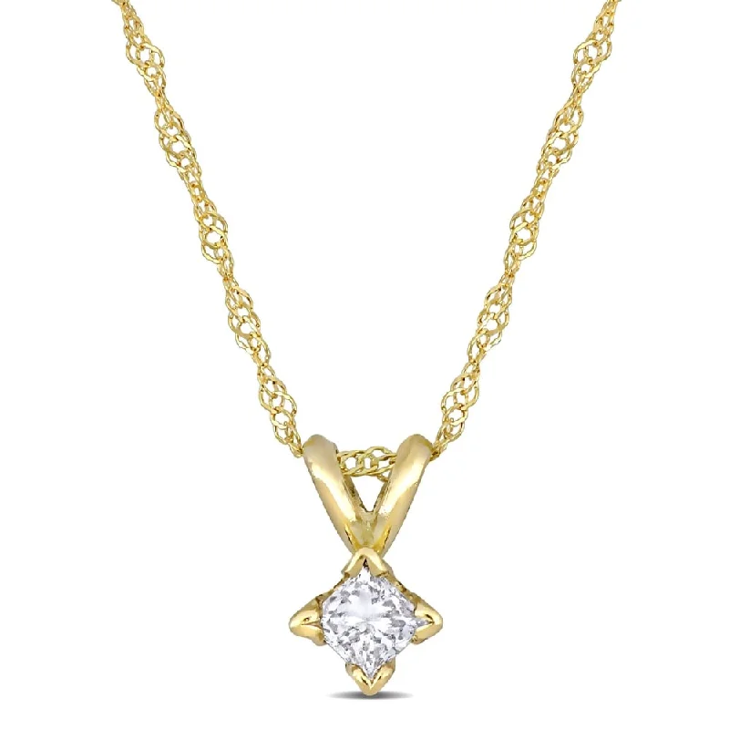 Victorian style necklaces-Miadora 14k Yellow Gold 1/5ct TDW Princess-Cut Diamond Solitaire Necklace - White